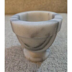 Marble Mortar Cup Heavy Old White Grey Kitchen Tool